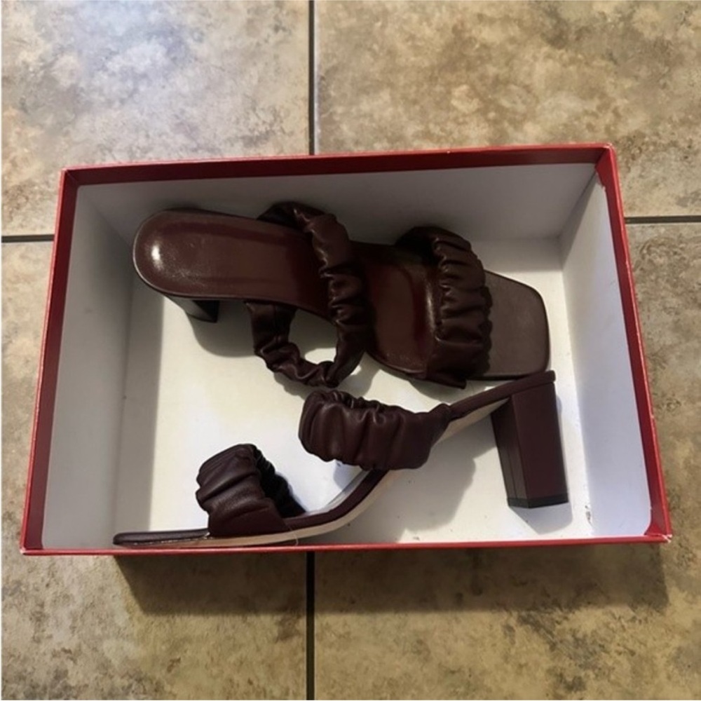 NIB Staud Frankie Ruched Bordeaux Sandal